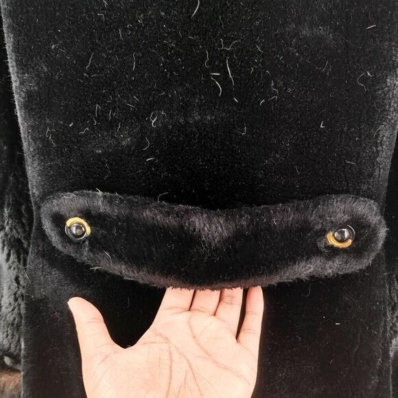 Vintage 1970s Double Breasted Black & Brown Faux Fur Coat | Borgazia by Fairmoor - Picture 4 of 13